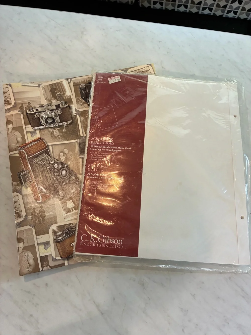 Gibson Vintage Camera Collage Scrapbook and refill Paper - Brown & Cream